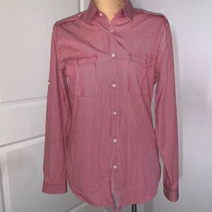 Express NWOT Red and White Striped Button Down Long Sleeve Collared Shirt